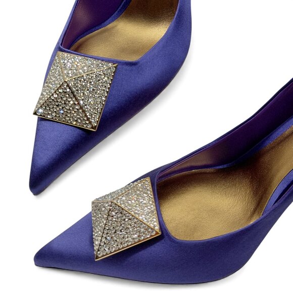 Valentino Garavani Womens One Stud 100mm Violet Satin Pumps -Size EU 38- (0574) - Picture 11 of 16